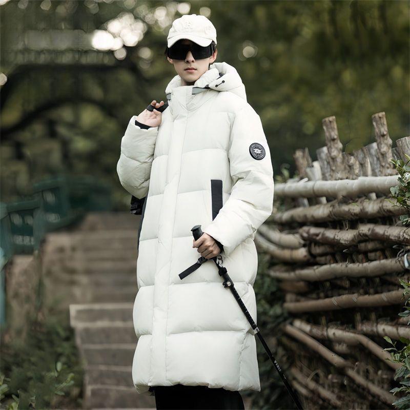 

2025 пуховик с капюшоном, длинный, выше колена, теплый, для путешествий по Северо-Востоку, свободный, универсальный, парный стиль XXXL белый