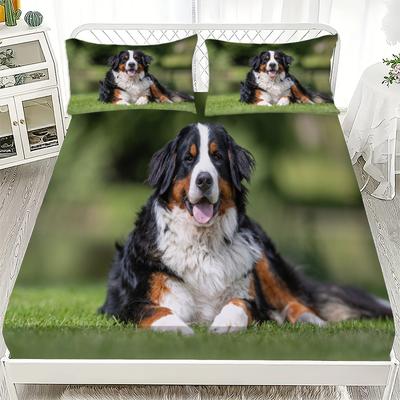 3D Dog and Cat Cute Print Fitted Sheet Set Mattress Covers Soft Breathable Bedding Set with Deep Pocket for Bedroom