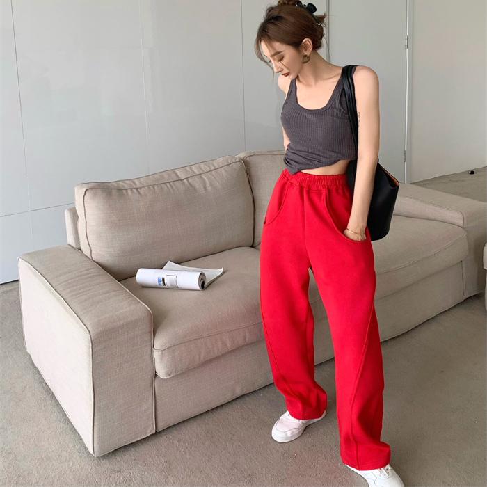 Lose Breite Bein Hosen 2022 Herbst frauen Rot Jogginghose Hohe Taille Lose Hosen frauen Mode Straße Gerade Hosen