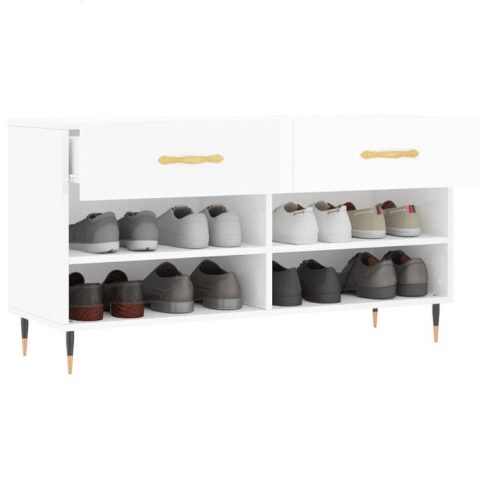 VidaXL Banc à Chaussures, Armoire à Chaussures avec 4 Étagères et Pieds, Meuble à Chaussures avec 2 Tiroirs Salon, Moderne, 829718