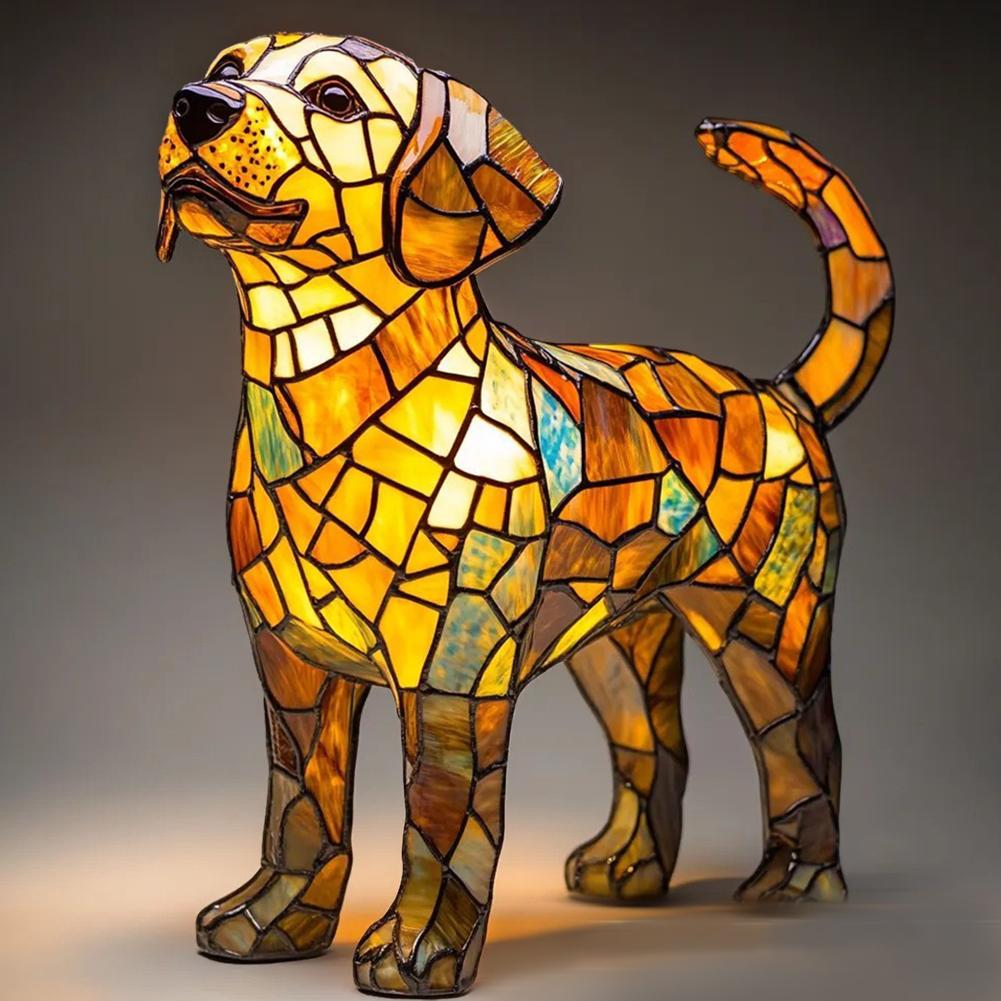 Dog Lamp Stained Resin Dog Tabletop Night Light Vintage Night Light Animals Sculpture for Bedroom and Living Room Decoration