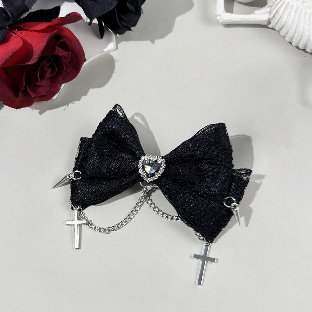Gothic Lolita Style Hair Clip Black Ribbon Bow Fashionable Hair Clips for Women