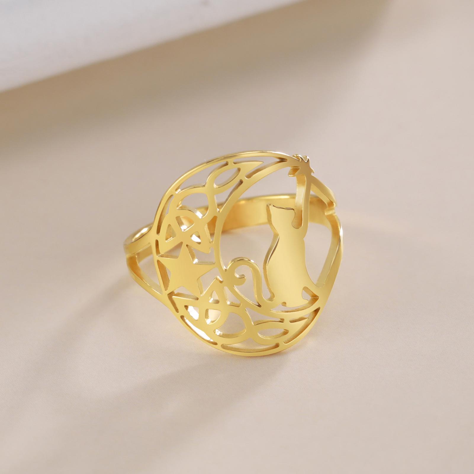 LIKGREAT Katzen keltischer Knoten Ring Picks Stern Edelstahlringe für Damen Herren Glück Schutz Amulett Geschenk 9