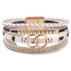 Handwoven Leather Bracelet Bracelet Double Ring Magnetic Buckle Diamond Enlaid Women's Leather Bracelet