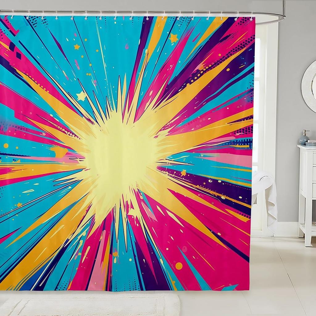 Japanese Style Shower Curtain,Red Cherry Blossom Bathroom Curtain,Mount Fuji Train Print Waterproof Curtain Kids Girls Teens