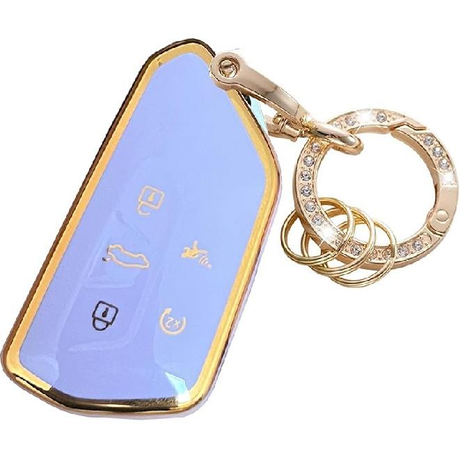 For VW Volkswagen Key Fob Cover Key Fob Shell With KeyChain Fit For VW ID4 ID3 MK8 Golf GTI Skoda Octavia Smart Key (Gold-White)