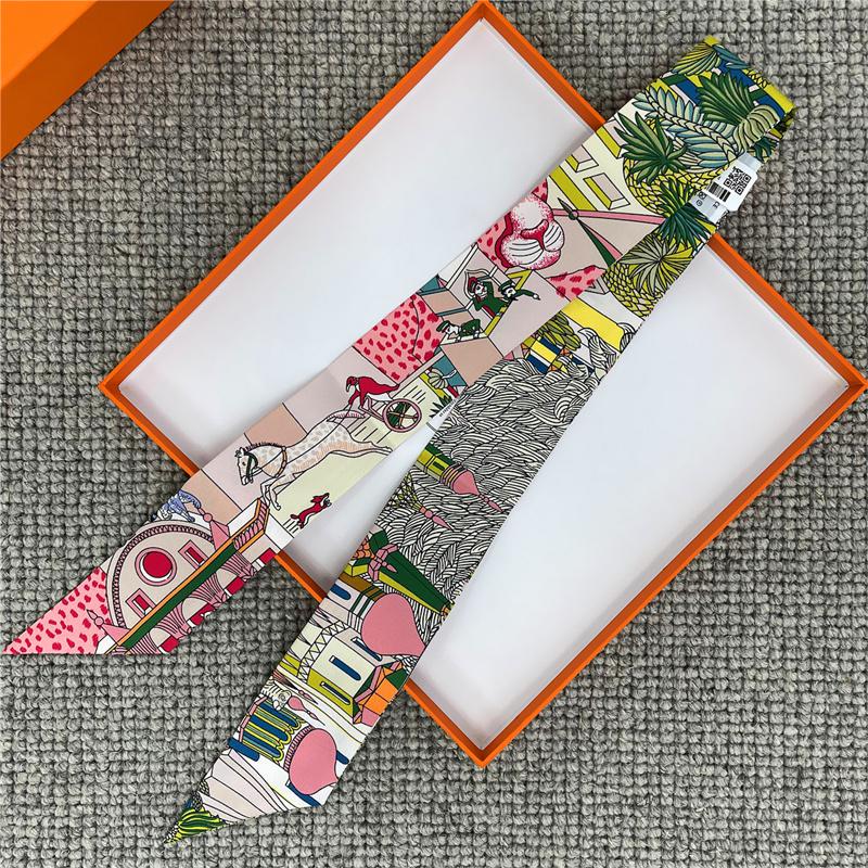 POBING Satteldruck 18m/m Twill Seidenschals Damen Luxusmarke Schal Taschenbänder Krawatte Kopftuch Kleiner Langer Schmaler Schal 86*5CM