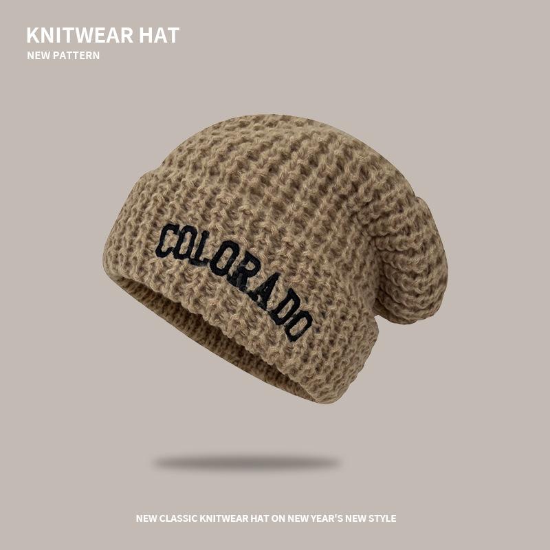 Gray wool hat women's autumn and winter versatile big head circumference knitted hat showing face small pile hat loose hat tide