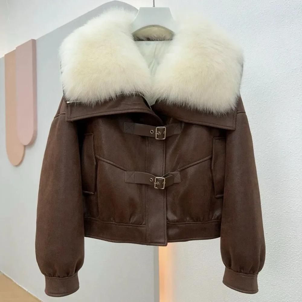 Зимняя женская куртка из искусственного меха лисы на пуху и хлопковой подкладке, верхняя одежда, модная приталенная теплая байкерская куртка с мехом Мао Мао, толстая парка S