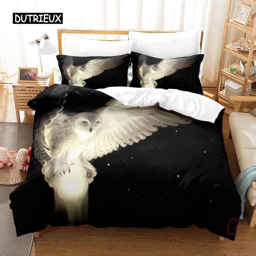 Owl Duvet Cover Set Microfiber Cute White Owl Comforter Cover Bird Animal Quilt Cover for Boys Teens Adults Double Queen Size