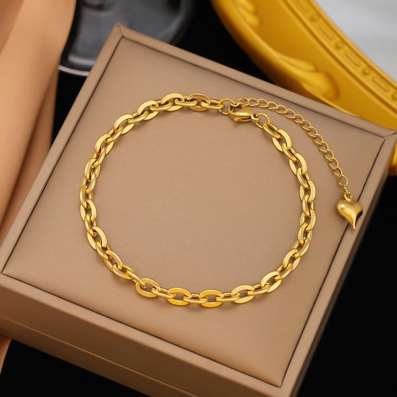 French Titanium Steel Heart Choker Necklace And Bracelet Set Sweet Peach Heart Tassel Design Women Jewelry