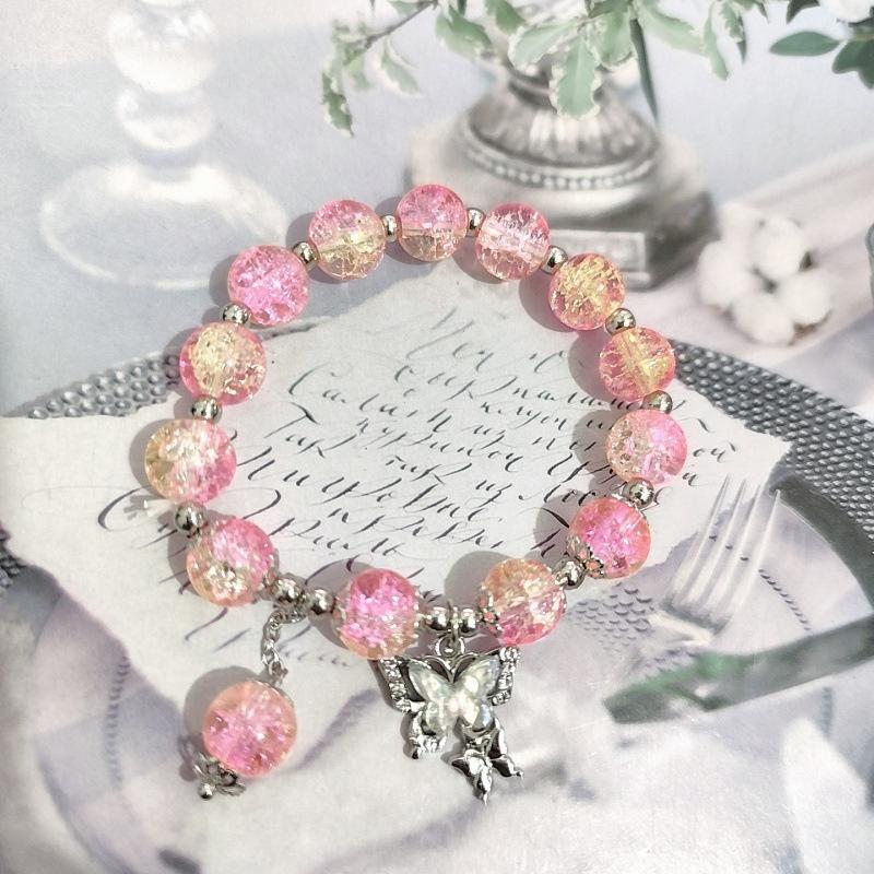 Luxury Glass Beads Crystal Bracelet For Women Fashion Butterfly Feather Tassel Pendant Bracelet Jewelry Accessories Gifts