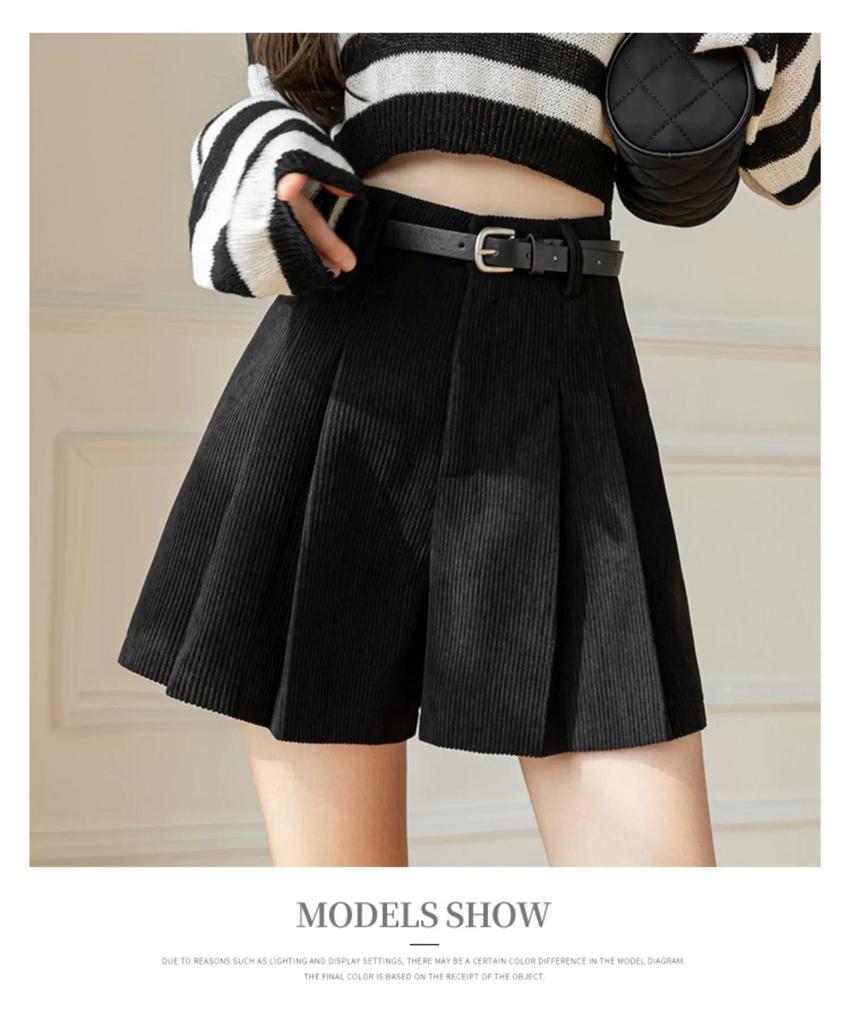 Women's High Waist Corduroy A-line Pleated Culottes Winter Shorts 2024