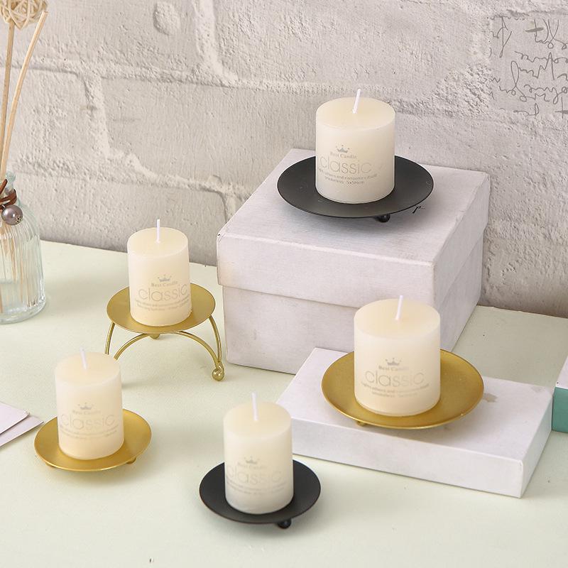 Gold and Black Round Metal Candle Holder Tray