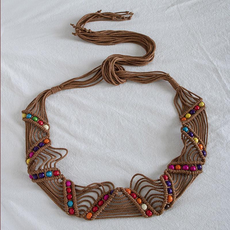 Bohemian Ethnic Waist Rope Belt Handmade Cotton Hemp With Colorful Beads For Relaxed Summer Outfits