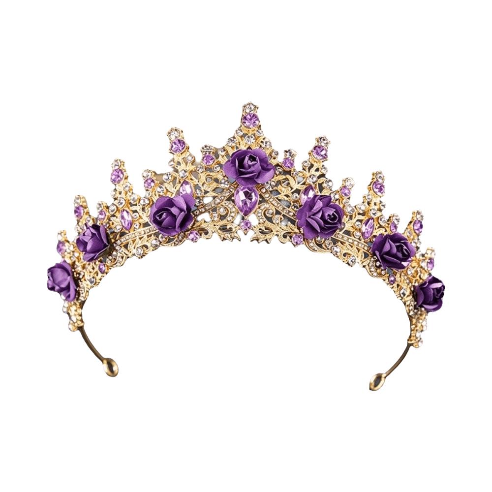 Metal Princess Floral Tiara Rose Flower Shiny Rhinestone Crown Luxury Baroque Crown Prom
