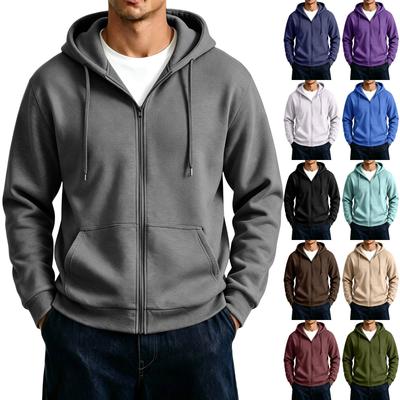 Men's Zip-Up Hoodie Jacket with Large Pockets Color Casual