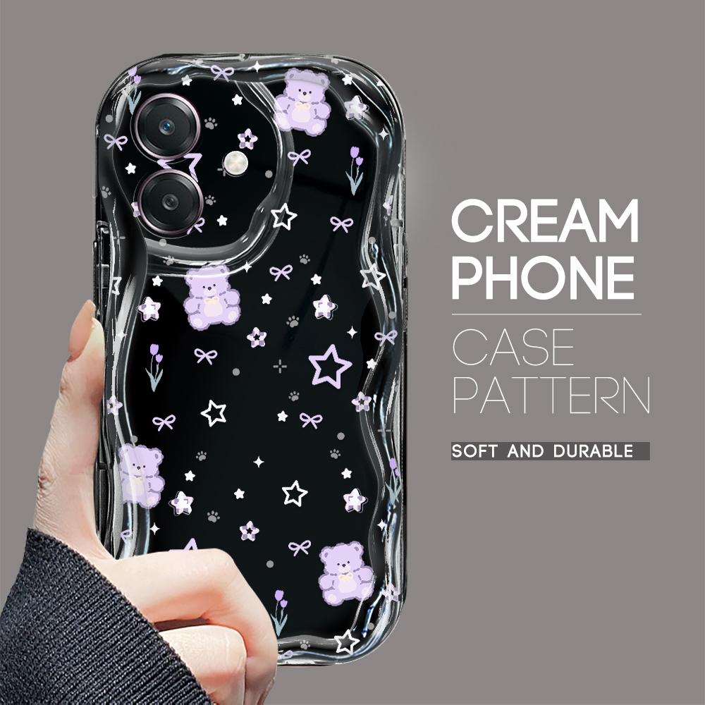 For OPPO A38 A18 A60 A58 A57s A96 Reno12 13 Realme C31 C30 Vivo V30 Y27s Y28 Y36 Y76 Wavy Edge Star and Bear Soft Silicone Phone Case