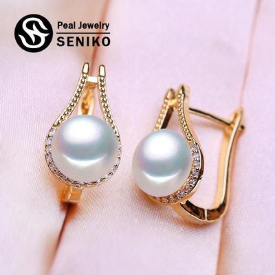 8-9mm Natural Freshwater Pearl Earrings Geometry Design Fashion Cubic Zirconia Clip Earrings For Women Girl Gift