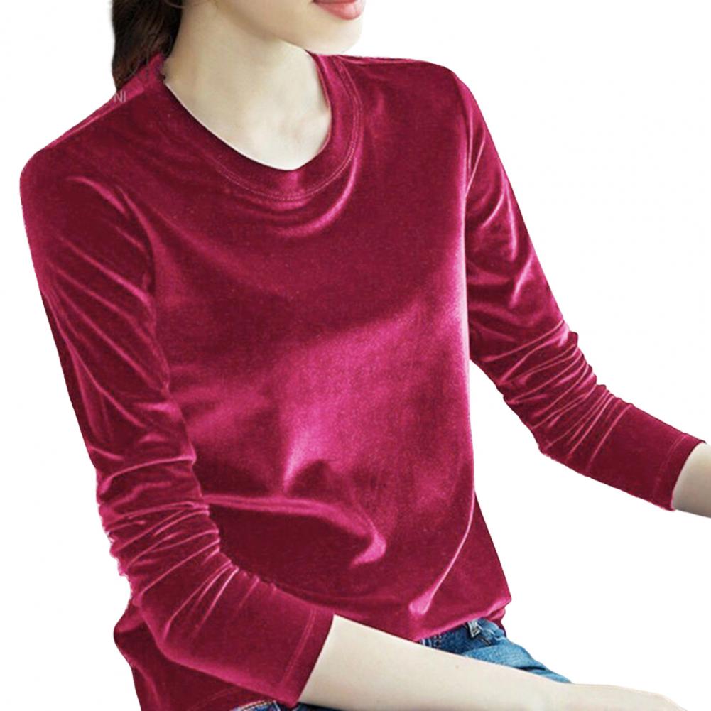 Elegantní sametová dámská halenka Temperamentní tričko s lesklým povrchem Pulovr Jaro Podzim Spodní tričko Dámský pulovr Dámský top