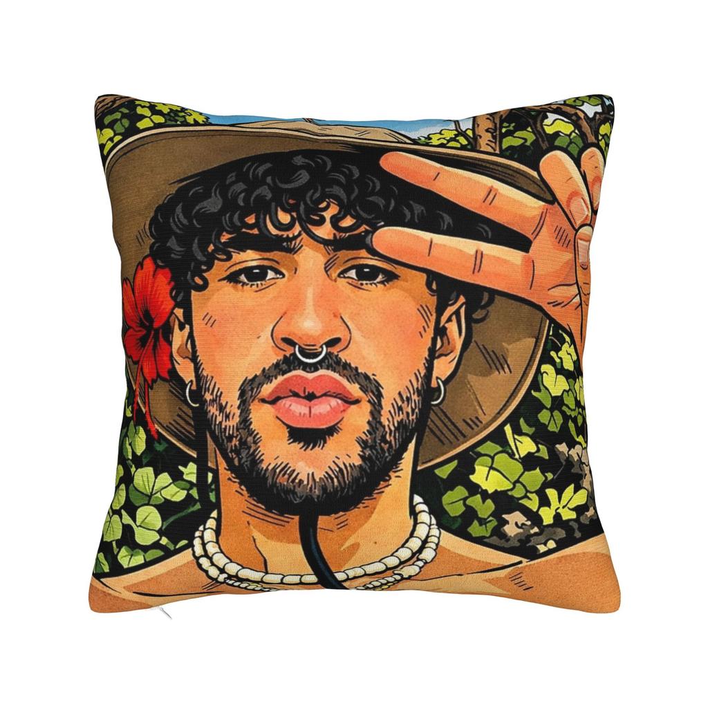 Singer Bad Bunny Pillowcase Doublesided Printing Polyester Cushion Cover Decorative Throw Pillow Case Cover Home