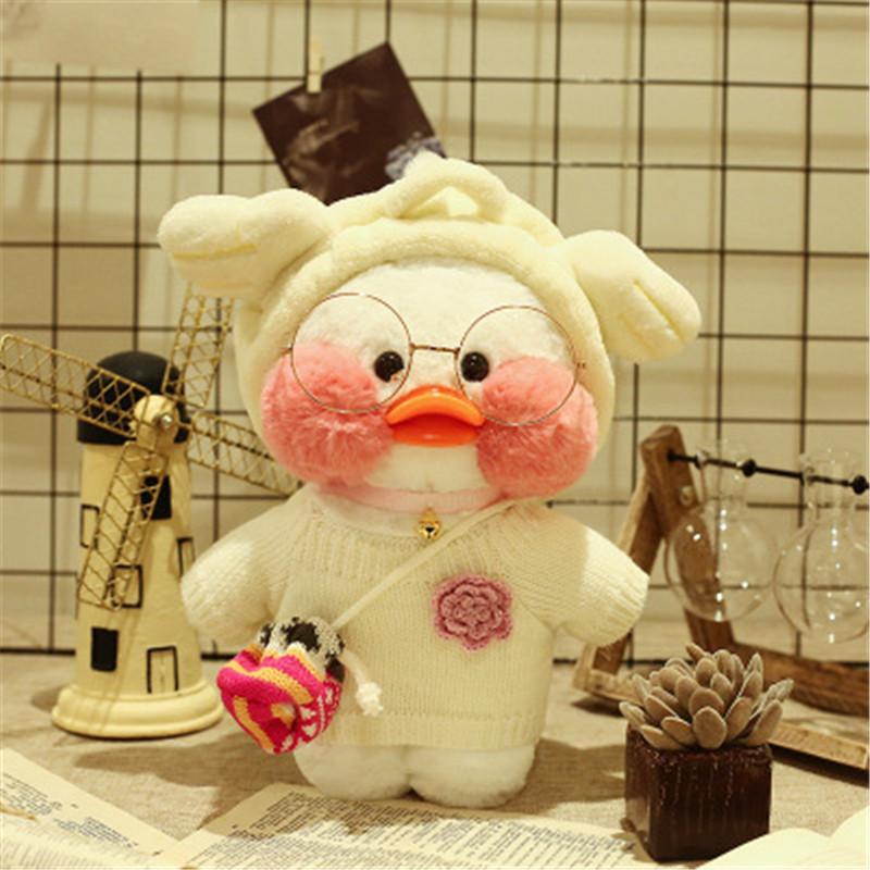 30cm Pink Pato Yellow Lalafanfan Pato Cafe Girl Plush Toy Cute Kawaii Lalafanfan Doll Wearing Glasses Wearing Clothes Toys Gift