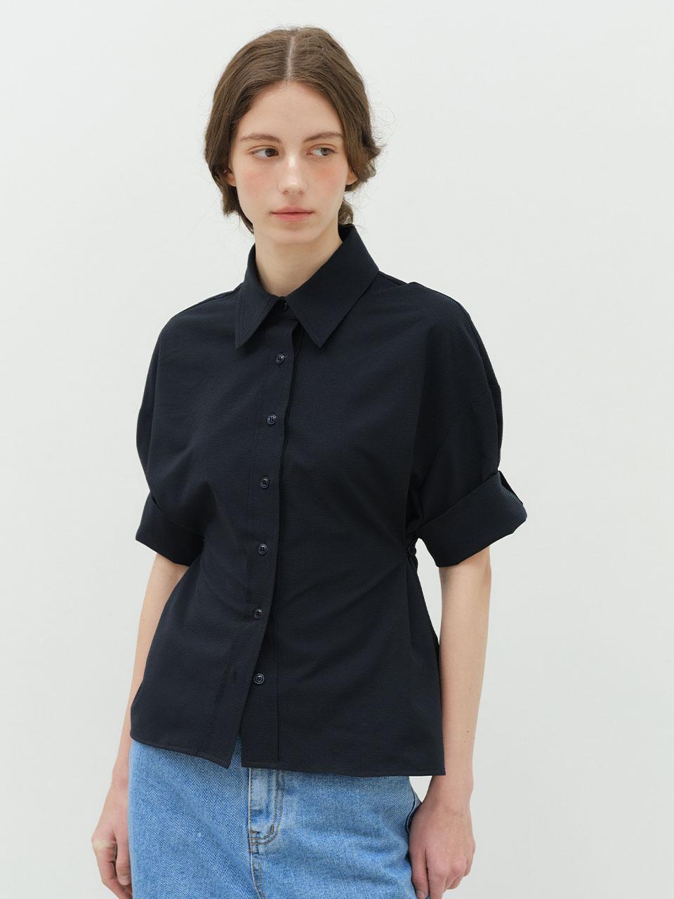 Ed Mang Seersucker Rolled-Up Half Shirt - Navy Navy