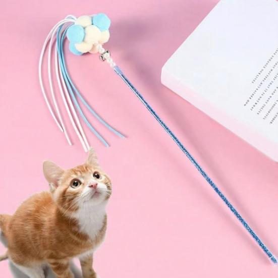 Komik Kedi Çubuk Oyuncak Esnek Uzun Sopa Kedi Oyalayıcı Sopa Zil ve Püsküllü İnteraktif Ponponlu Oyalayıcı Sopa İç Mekan Kedileri İçin