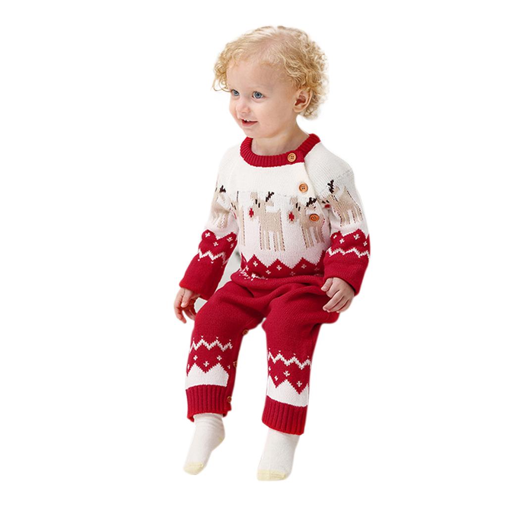 Newborn Baby Boy Girl Long Sleeve Knit Cartoon Christmas Romper Jumpsuit Clothes