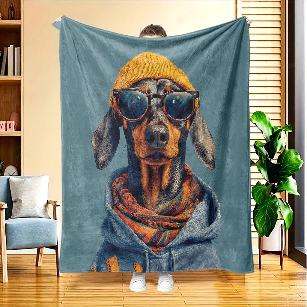 1pc of Dog-themed Fashion Flannel Blanket, High-definition Digital Print, All-season Use, Cooling Blanket, Skin-friendly Soft 100% Polyester, the Perf