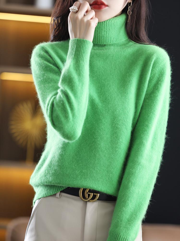 Damen Rollkragen Nerz Kaschmir Pullover Herbst/Winter 2024: Lockere, Dicke und Vielseitige Strick-Basisschicht