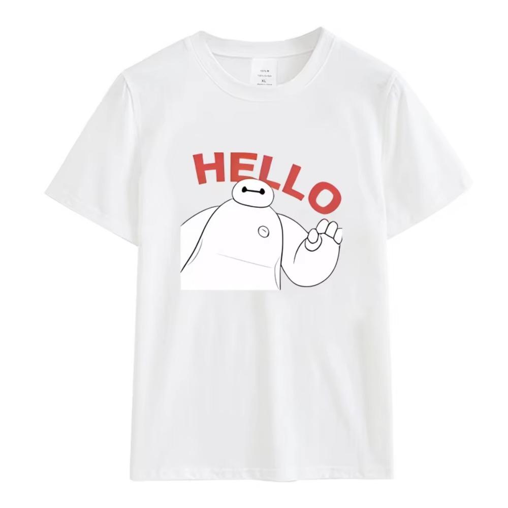 Big Hero Baymax Cartoon T Shirt Movie Cotton T-Shirt Vintage Graphic Large Crewneck Top Sell Harajuku Men's Short Sleeve