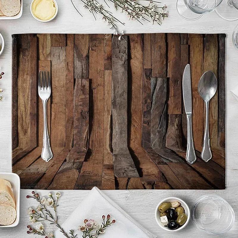 1PC Plate Mat Place Imitation Wood Grain Placemat Linen Pad 45*30cm For Dining Table  Non Slip Placemats Bowl Coaster