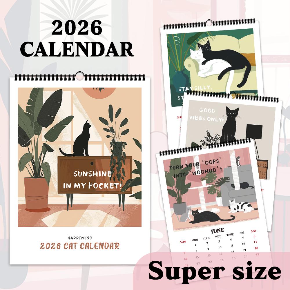 1pc, Oversized Cartoon Cat Calendar - Pet Cat, 12 Different Designs, Wall Calendar, Birthday, Christmas, New Year Gift