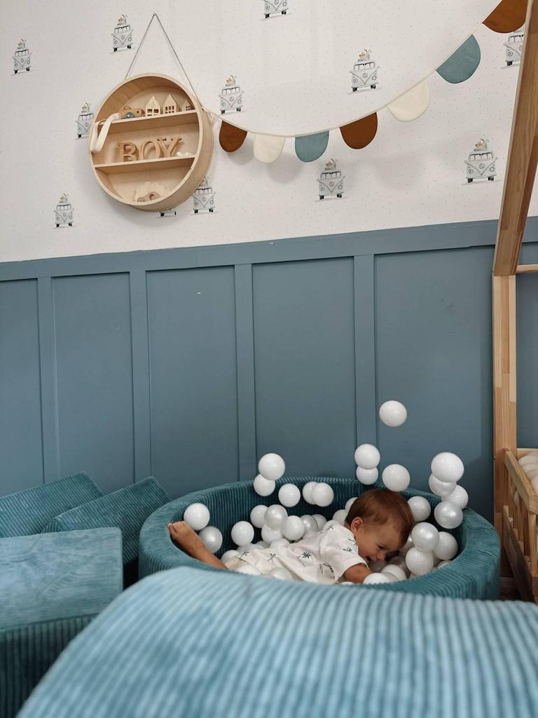 Foam playground with pool 90x30 Corduroy Blue 200 balls: pearl, silver, light mint
