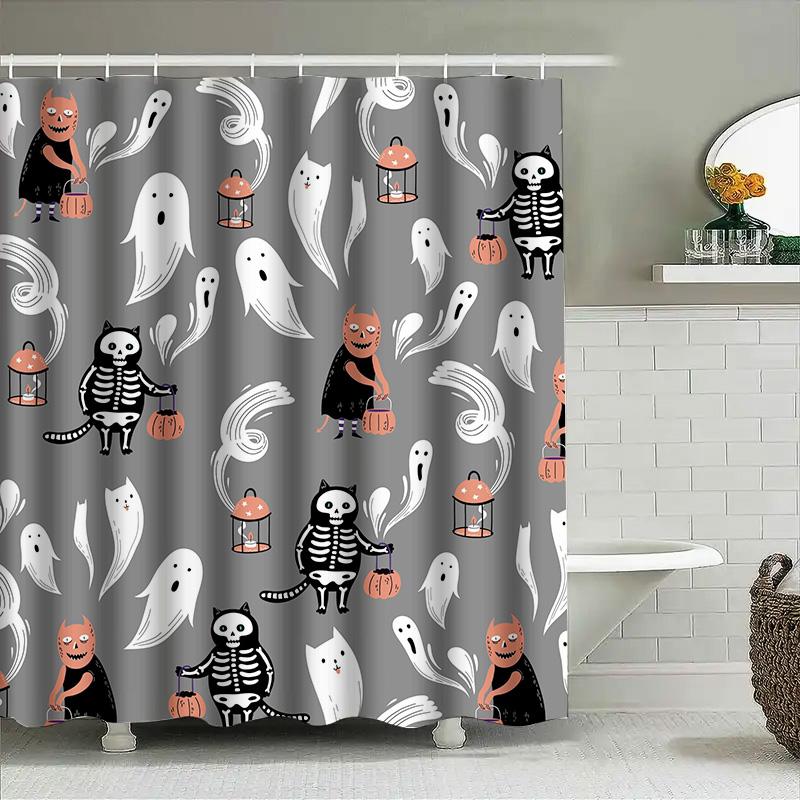 

Tuniu Halloween Ghost Skull Shower Curtain Funny Scary Black White Kids Teen Bedroom Decor W60H190(CM)-1 Pcs