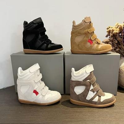 7CM Inner Height Increase Leather European Station High-top Little White Shoes Women's Autumn New Velcro Casual Sports Shoes