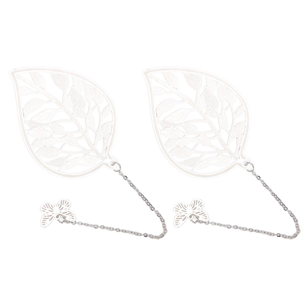 2Pcs Metal Bookmarks Retro Leaf Style Silver Color Elegant Light Slim Hollow Bookmark for Office School Family