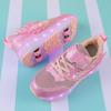 TUINANLE LED Luminous Children's Rechargeable Running Shoes with Wheel Skates Multi Light Breatheable Boy Girl
