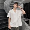 Summer Loose Hanging Collar Short Sleeved Shirt for Men, Light Luxury Style, Textured Hollow Jacquard Casual Top