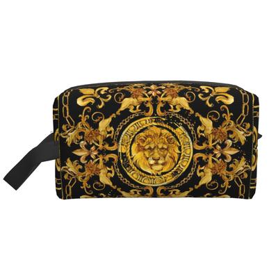 Gouden Leeuw Barok Print Make-uptas Grote Draagbare Lichtgewicht Reis Toiletartikelen Organizer Rits Cosmetische Pouch voor Vrouwen Mannen