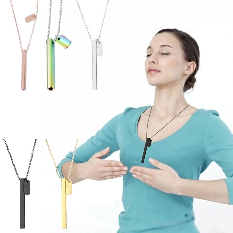 Meditation Mindfulness Breathing Necklace Stainless Steel Whistle Pendant Necklaces Breathing Exercise for Relaxation