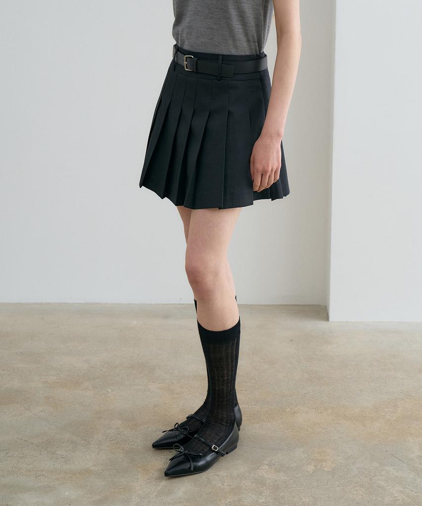 Rene J Classic Belted Pleats Skirt