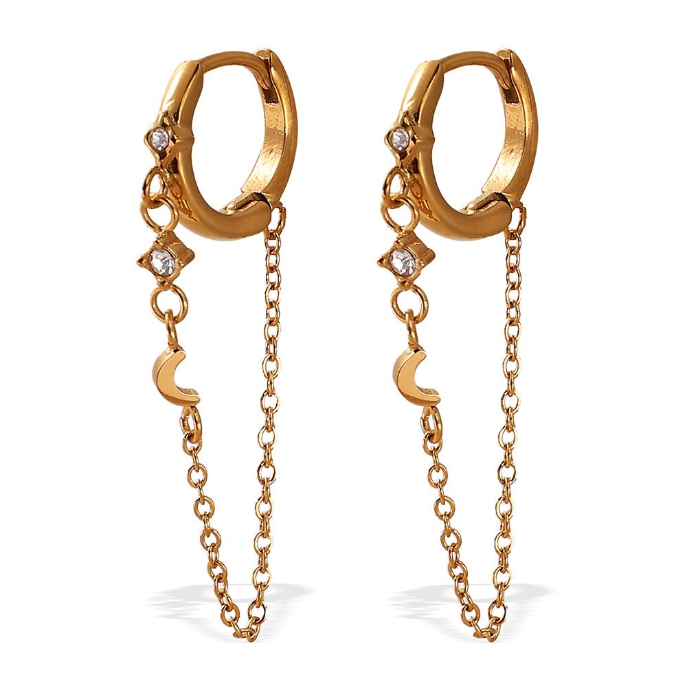 Elegant 18K Gold-Plated Zircon Ear Clips: European-American Style Stainless Steel Earrings