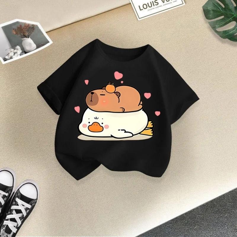 2025 Summer New Kapibala Children's Clothing Girls' Short Sleeved Girls' Tshirt Pure Cotton Fashion Printed Children's Top Trend
