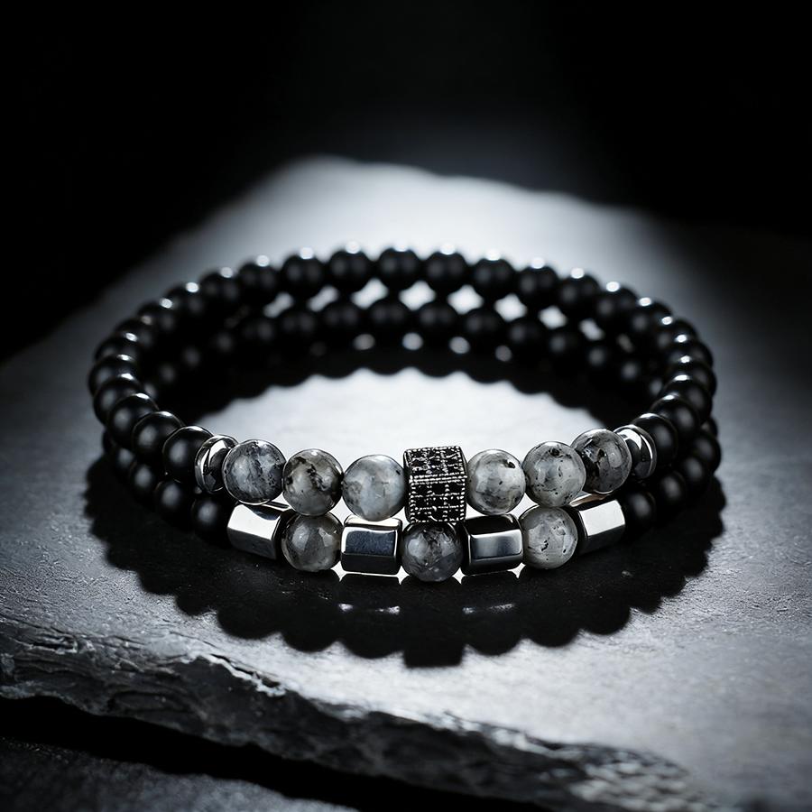 Noter 2Pcs Men Bracelet Set Luxury High Quality Zirconia Strand Braslet 5 Colors Options Volcanic Onyx Hematite Healing Braclet