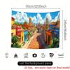 2D Dreamy Caribbean Town Tapestry, Palm Trees & Cobblestone Street