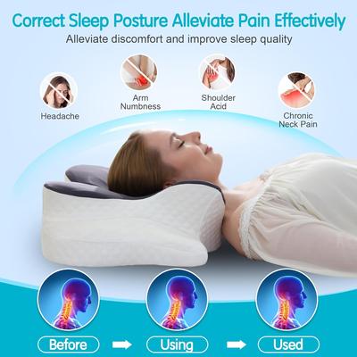 Adjustable Cervical Pillow, Contour Memory Foam Neck Pillow with Cooling Case for Side Back Stomach Sleepers, Ergonomic Support