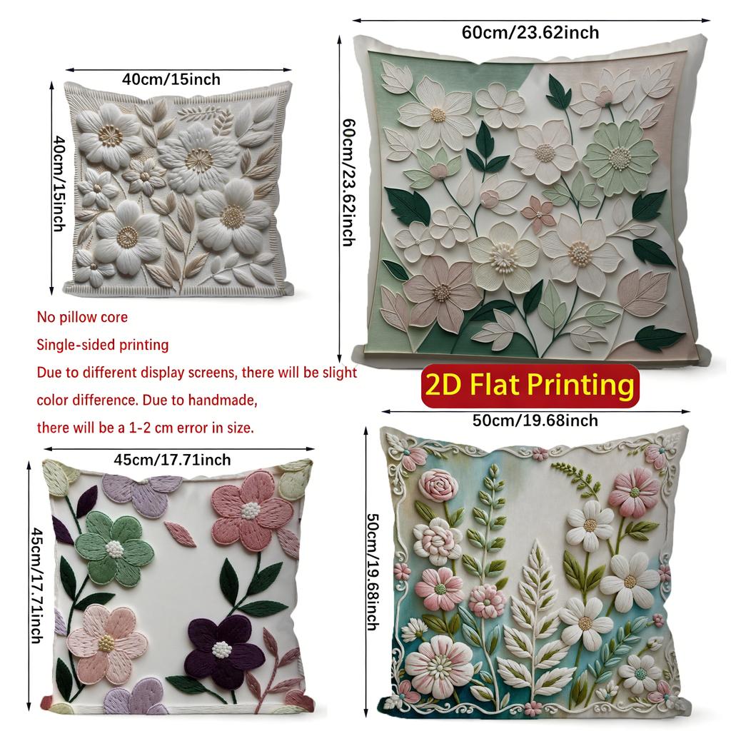 2D Floral Embroidered Pattern Pillow Covers For Home Pattern Cushion Cover Suitable For Sofa Bedroom Car Pillow Cover