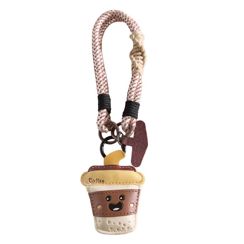 Trendy Ins Creative Coffee Cup Emoji Leather - Short Phone Lanyard/Bag Charm/Keychain For Women Universal Anti-Theft/Anti-Snatch